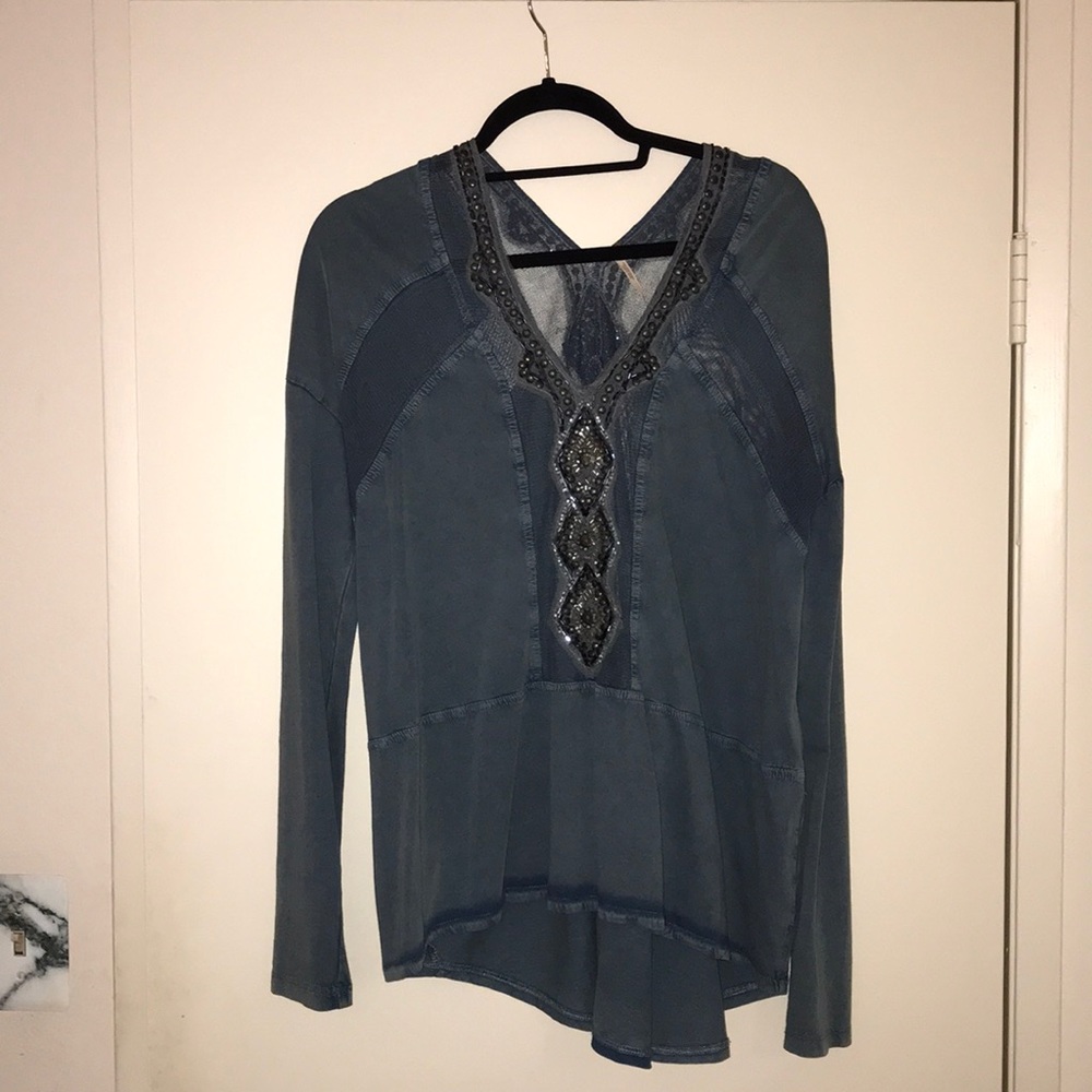 Free people blue beaded long sleeve top